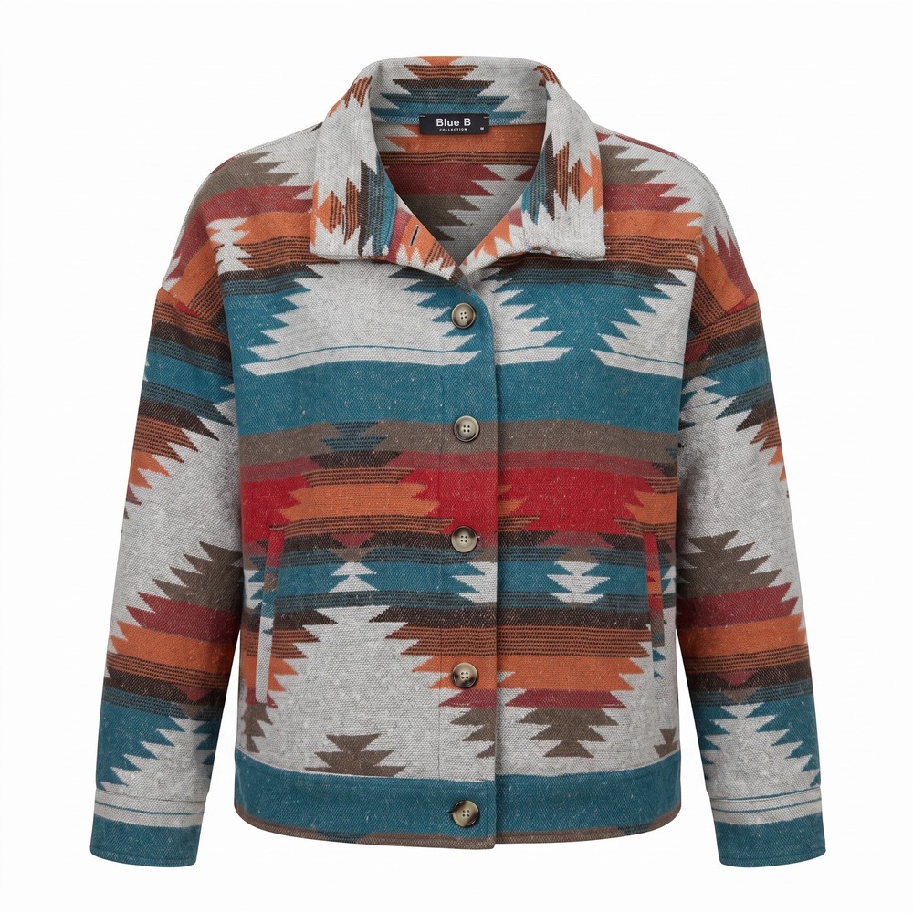 Blue B Southwestern Aztec Jacket Button Up Western Tribal Cowgirl Women's M - Picture 1 of 16
